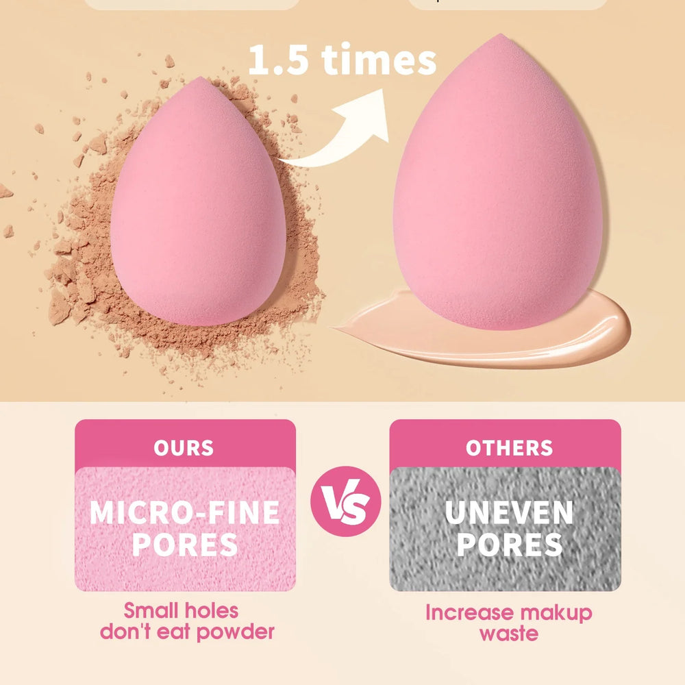16-Piece Pink Makeup Sponge & Powder Puff Set | Latex-Free · Multi-Shape · Foundation Blender | Storage Jar | Braviixx