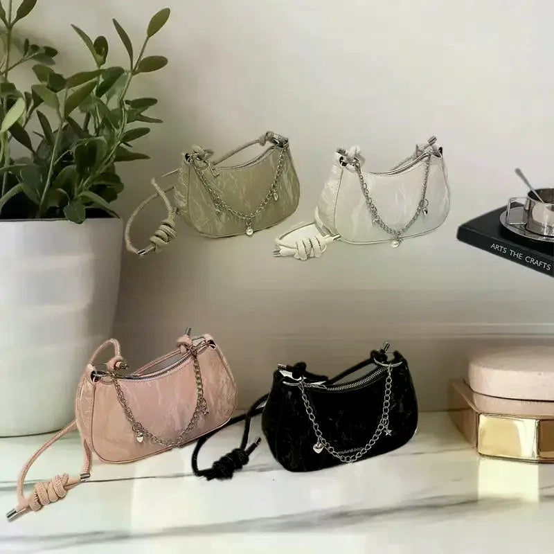 Crescent Shoulder Bag | Charm Chain & Knotted Strap | Braviixx
