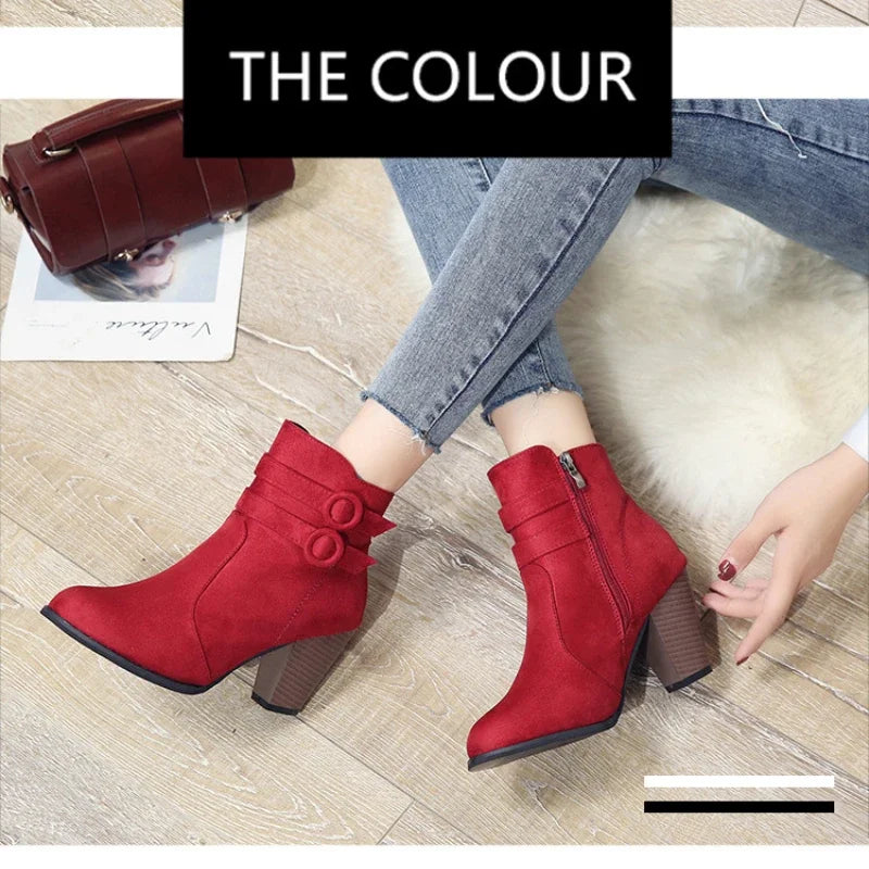 Zip-Up Block-Heel Ankle Boots | Women's | Braviixx