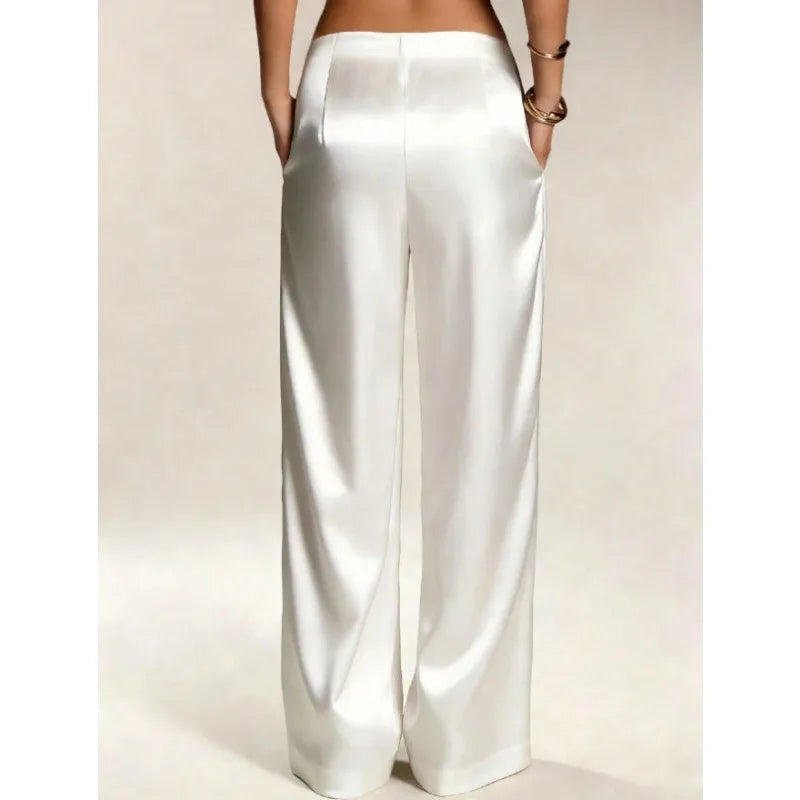 2026 Summer New Women Satin Wide Leg Pants Europe America Fashion High Waist Elegant Office Casual Trousers Y2k Streetwear Women