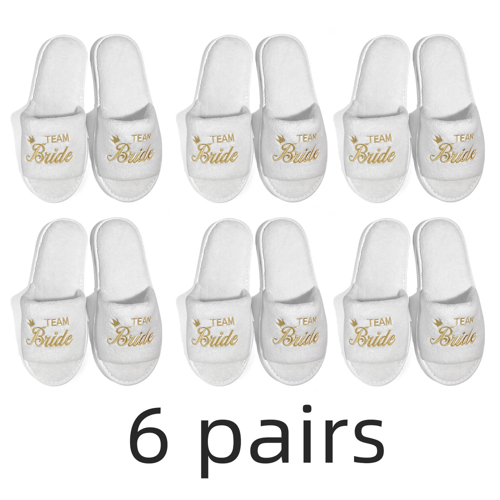 Bride & Bridesmaid, Wedding Party Guests Home Slip On Shoes Bridal Party Slippers Open-toe With Golden, Mint Green and Pink