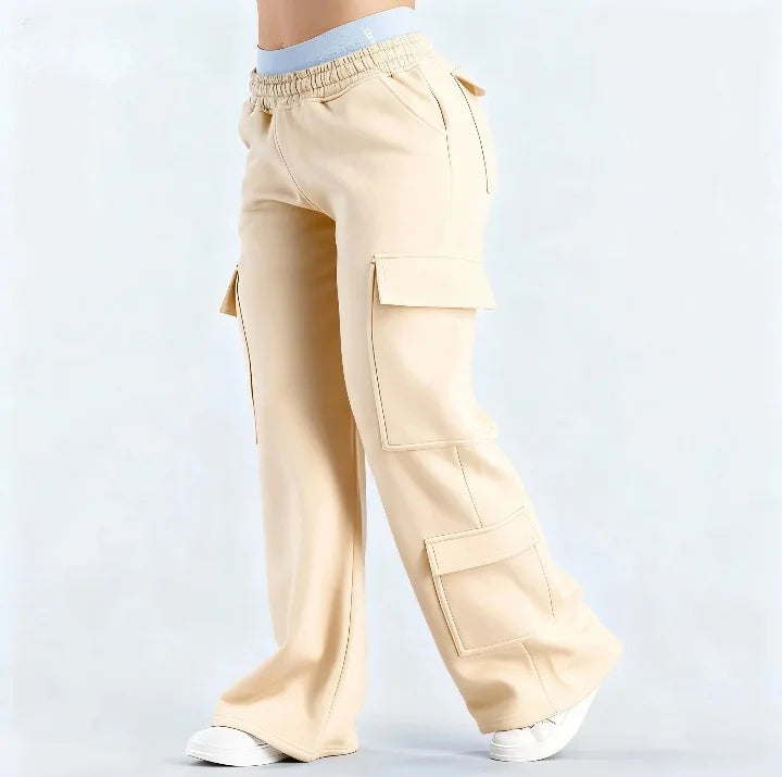 2026 Women‘s Wide Leg Cargo Pants Elastic Waistband with Large Pockets Casual Fitness Sportswear Y2k Long Pants
