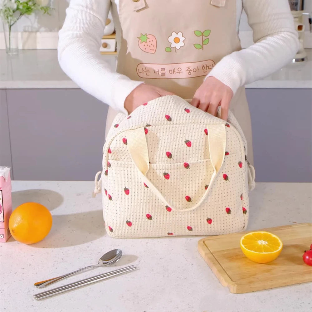 Printed Insulated Lunch Bag | Corduroy-Texture Carry Tote | Braviixx