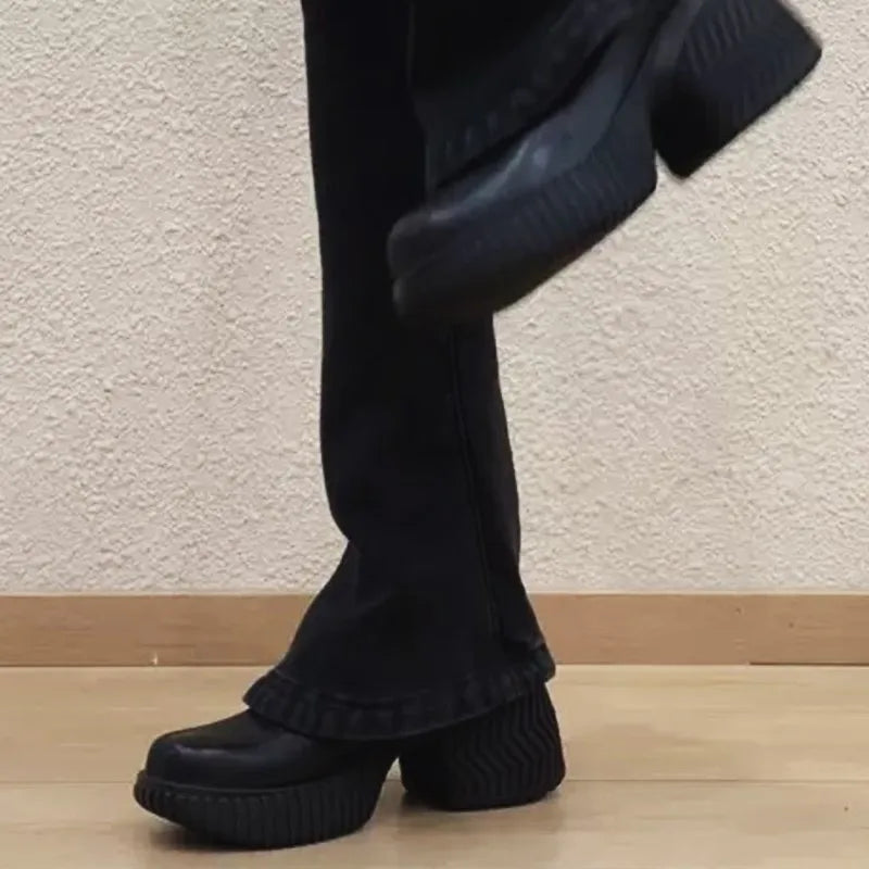 Platform Slip-On Shoes | Chunky Block Heel & Ribbed Sole | Braviixx