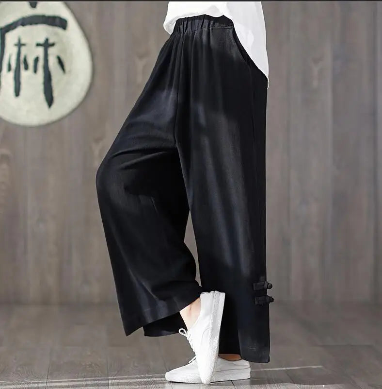 2026 Spring Wide leg Pants Women Elastic waist cotton linen Pants Autunm Wide leg Big size Trousers Oversized Pants 5XL 6XL