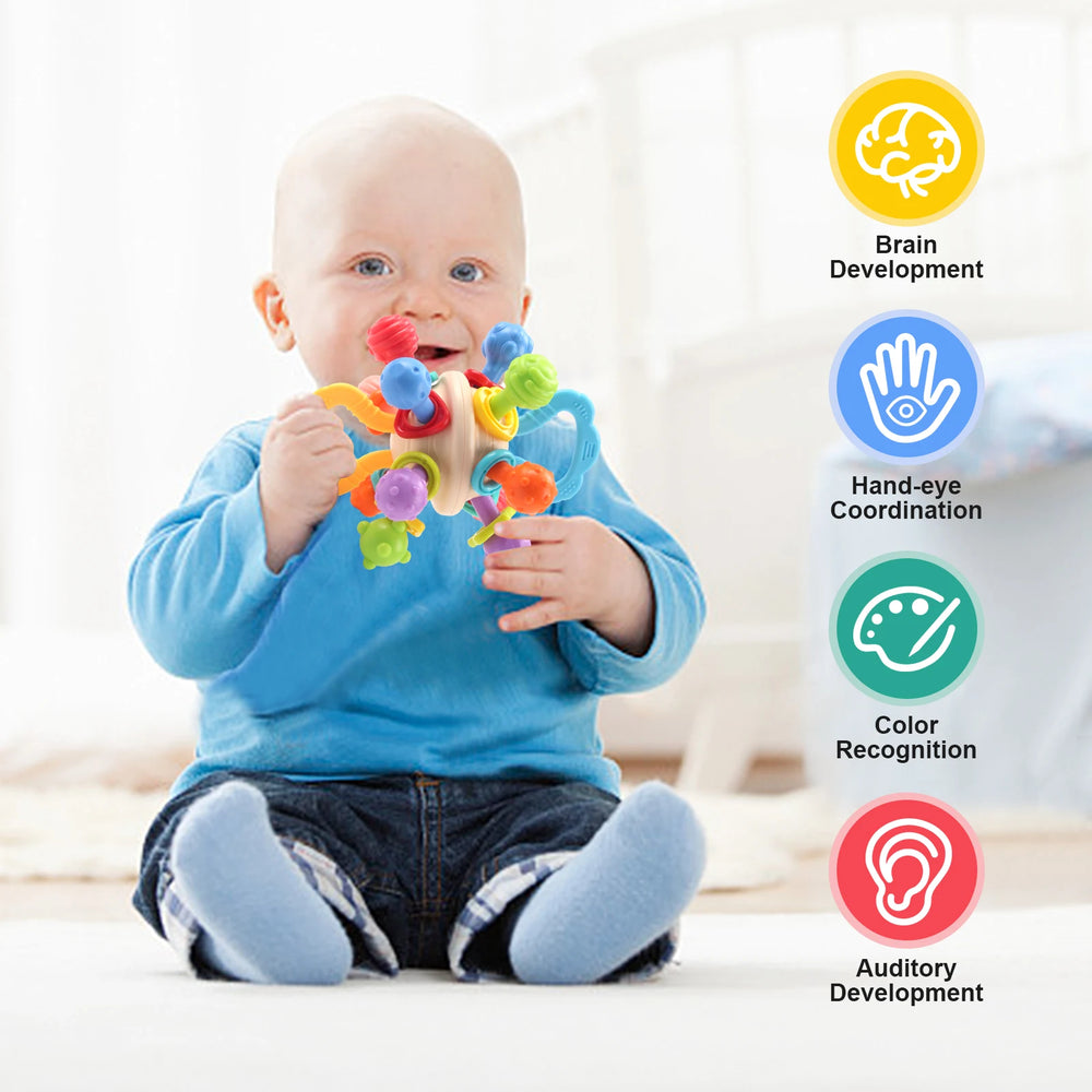 Soft Silicone Baby Rattle Teether Ball | Musical Hand-Grip Toy | 0–6M | Braviixx