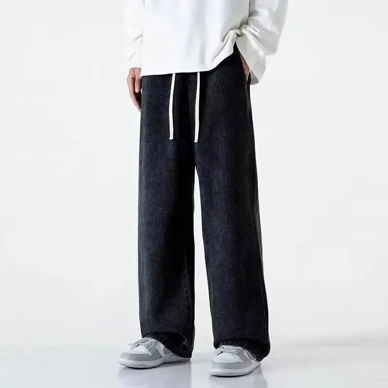 2026 spring and summer Men's Loose Jeans Elastic Waist Wide Leg Y2K Denim Pants Straight Comfortable Brand Men's Clothing