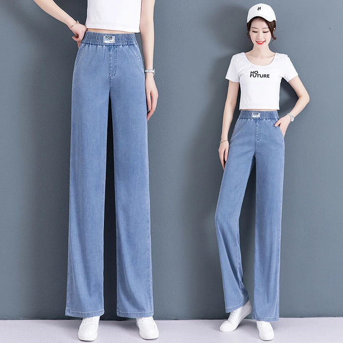 Denim Pants Women's Loose Fit High Waist Long Trousers Spring Autumn 2025 New Style Thin Ice Silk Drape Wide Leg Pants
