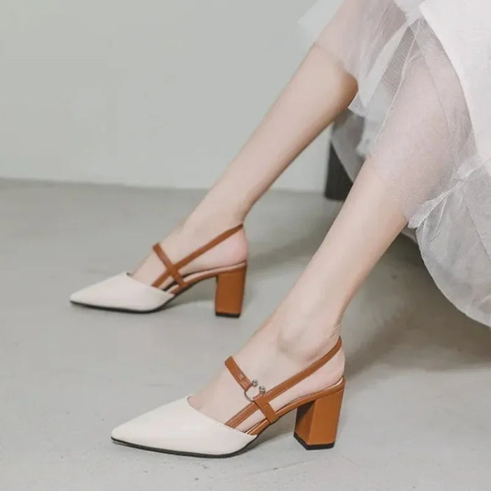 Women's Slingback Pumps | Pointed Toe & Contrast Block Heel | Braviixx
