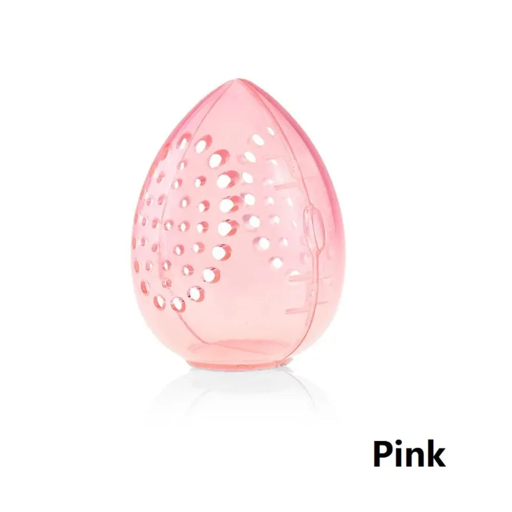 Egg-Shaped Makeup Sponge Storage Box | Vented Drying Case · Beauty Blender Holder | Transparent · Pink | Braviixx