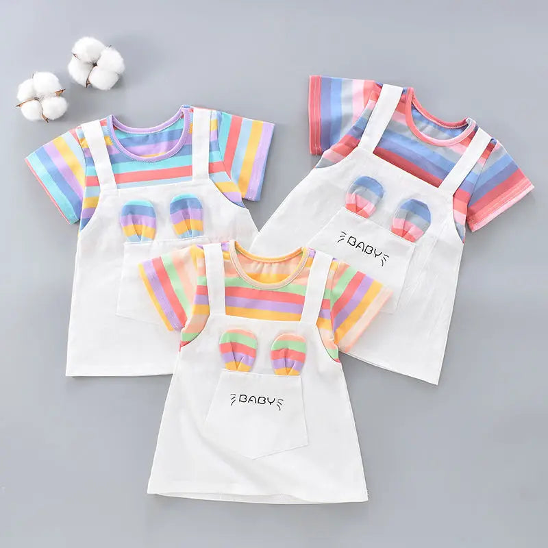 Girls' Colorful Striped A-Line Dress | Short-Sleeve Toddler Dress | 12M–6Y | Braviixx