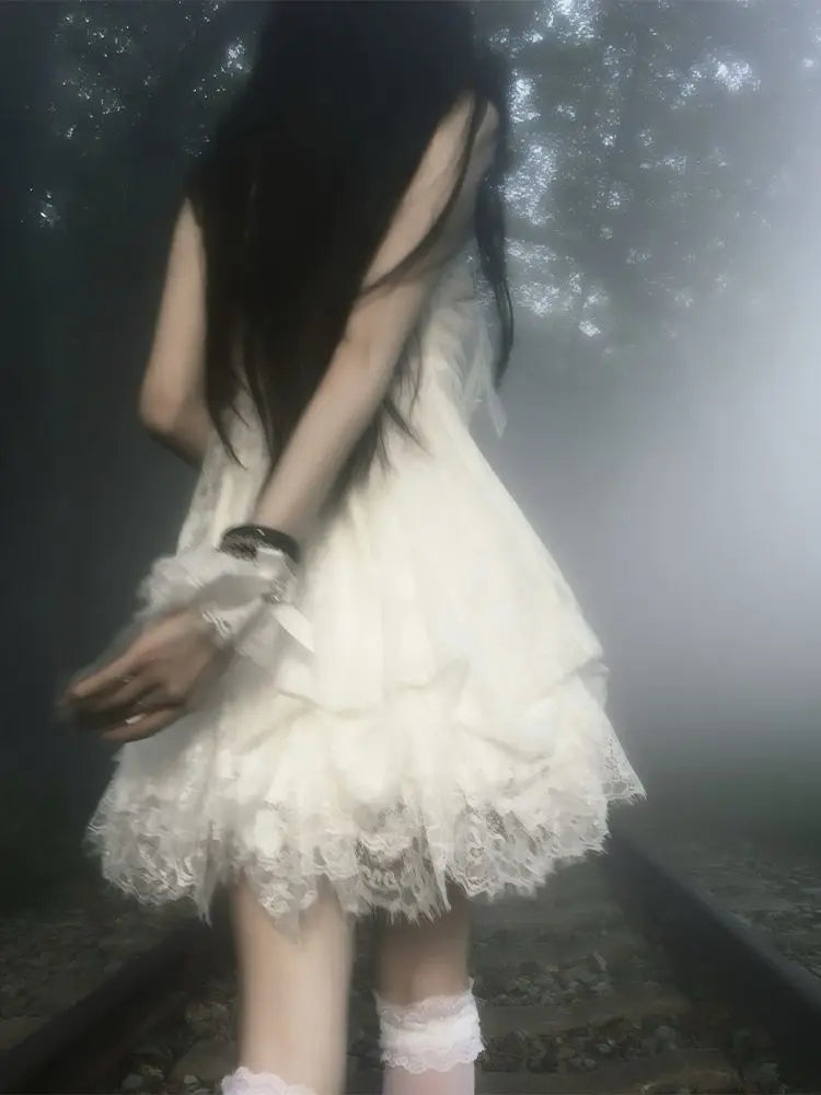 Gothic Retro Sweet Bud Mini Dress Women Harajuku Y2k Strap Dress Y2K Aesthetic Club Party Fashion Outfits