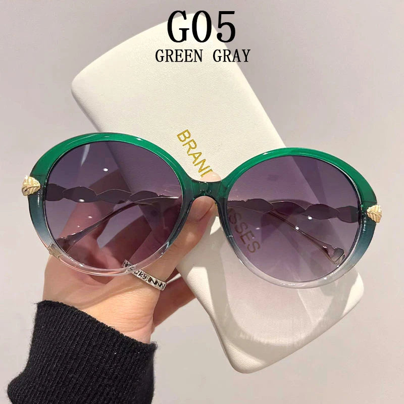 Women's Oversized Round Luxury Sunglasses | UV400 · Gradient Lens · Gold Leaf Temple | 6 Colours | Braviixx