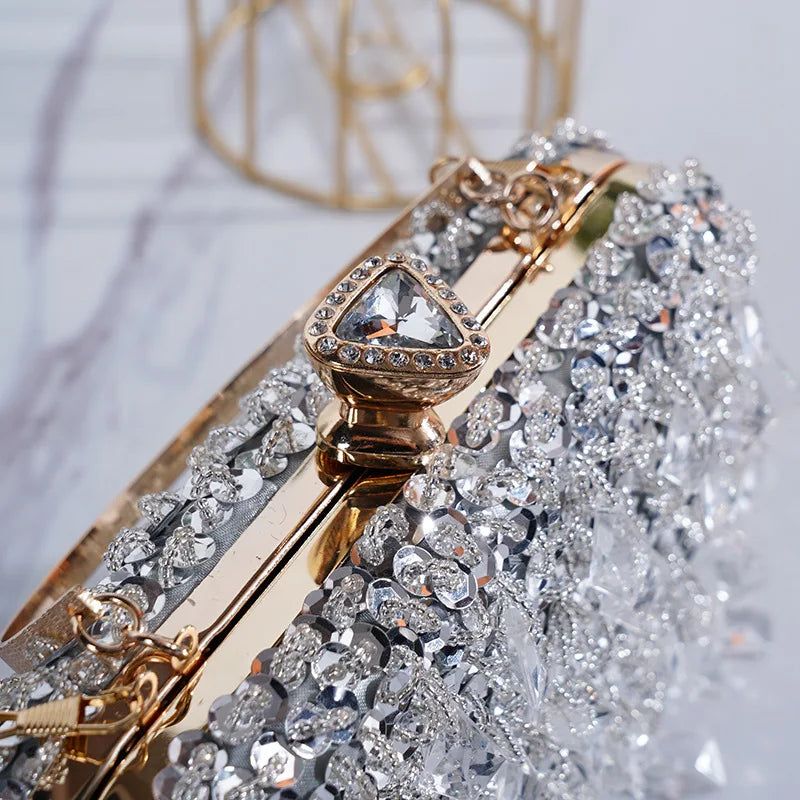 Beaded Sequin Evening Clutch | Chain Shoulder Bag | Braviixx
