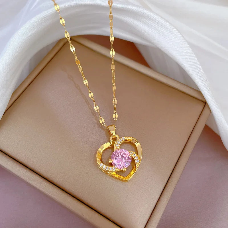 Heart Pendant Necklace with Zircon Accents | Braviixx