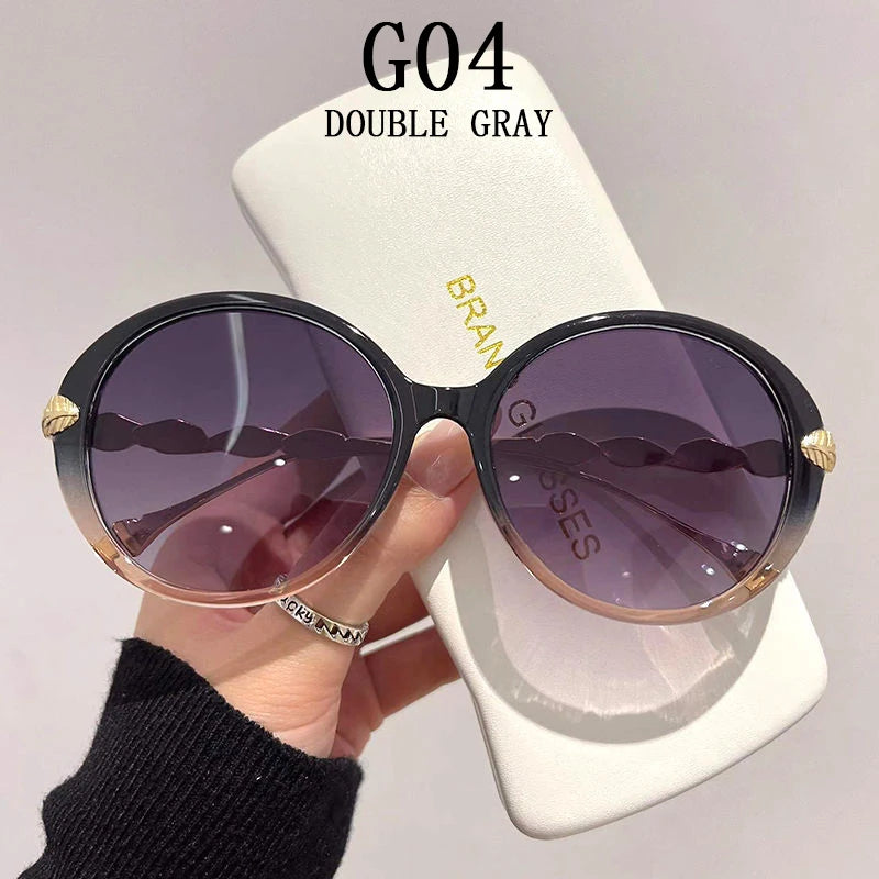 Women's Oversized Round Luxury Sunglasses | UV400 · Gradient Lens · Gold Leaf Temple | 6 Colours | Braviixx