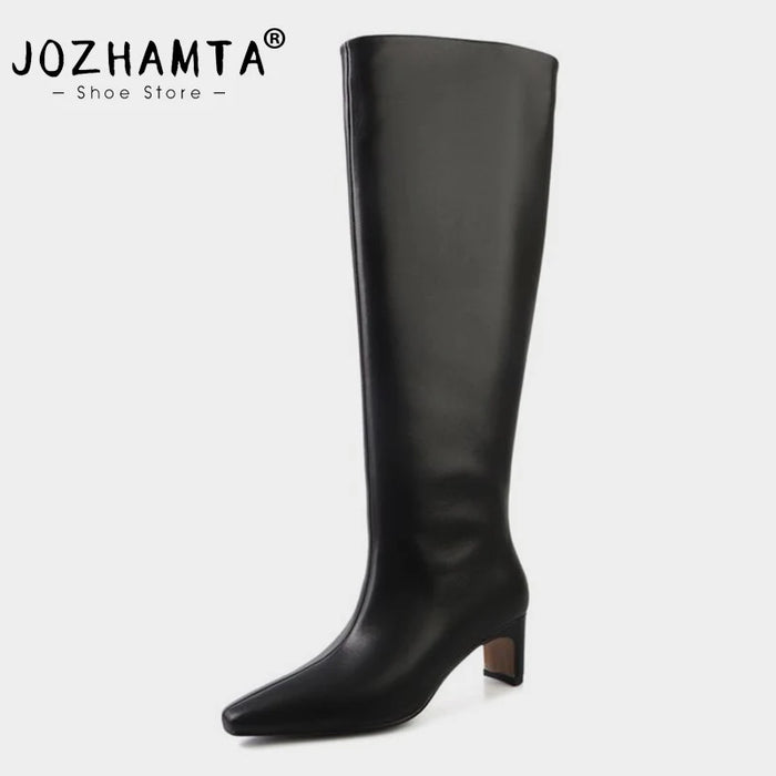 JOZHAMTA Size 34-43 2026 Women Real Leather Long Boots Fashion High Heels Shoes For Winter Boots Office Lady Daily Dress Shoes
