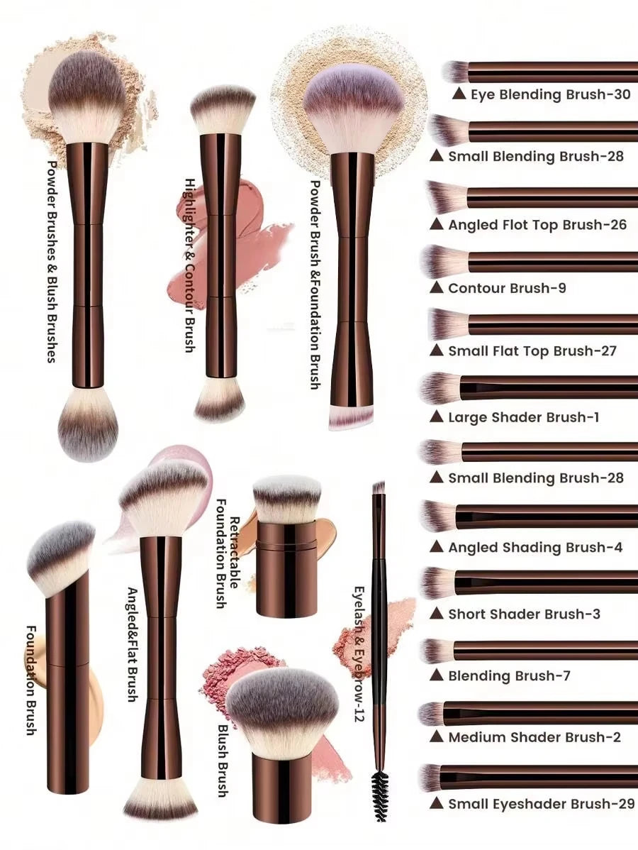 22-Piece Makeup Brush Set | 20 Brushes, 2 Powder Puffs & Bag | Braviixx