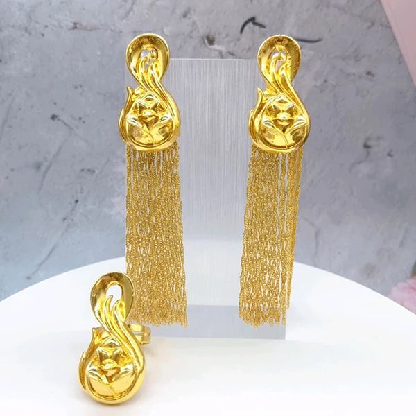 Women's Gold-Tone Tassel Jewellery | Earrings, Ring & Necklace Set Options | Braviixx