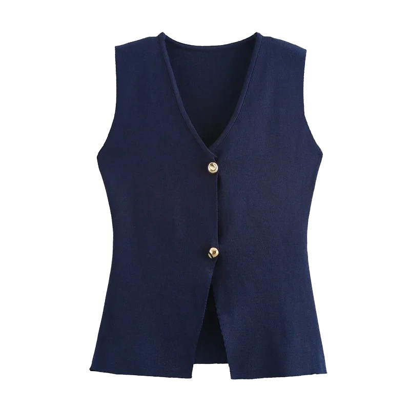 Knit Sleeveless Vest Woman Button New 2025 Spring Cropped Vests for Women Streetwear Basic Vest Top Women Knitted Vest For Women