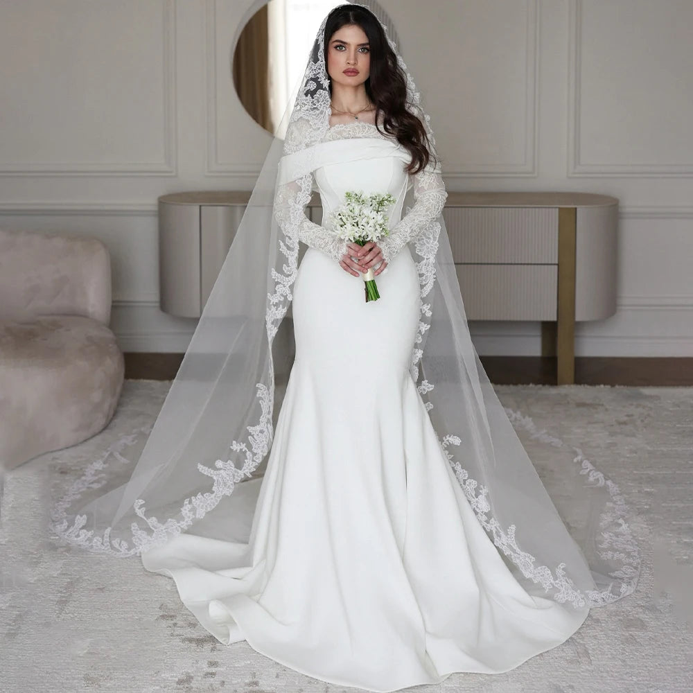 Long Sleeve Satin Mermaid Wedding Dress | Braviixx