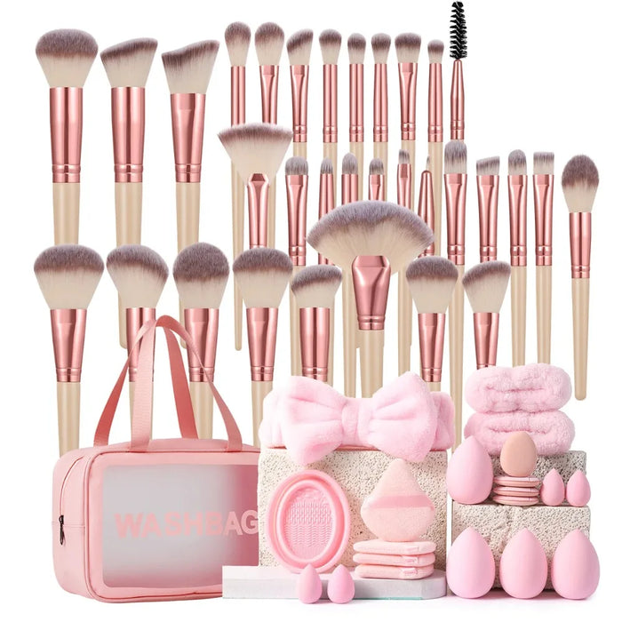 53-Piece Professional Makeup Tools Set | 32 Brushes · 8 Sponges · 8 Powder Puffs · Cosmetic Bag | Braviixx