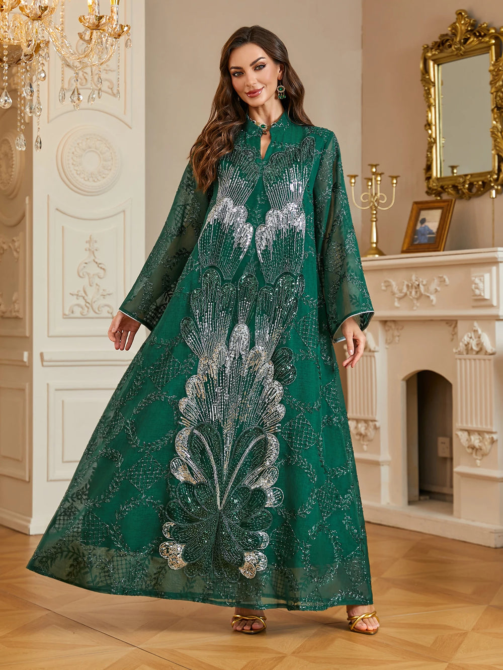 Embroidered Occasion Kaftan Dress | Flared Sleeves | Braviixx