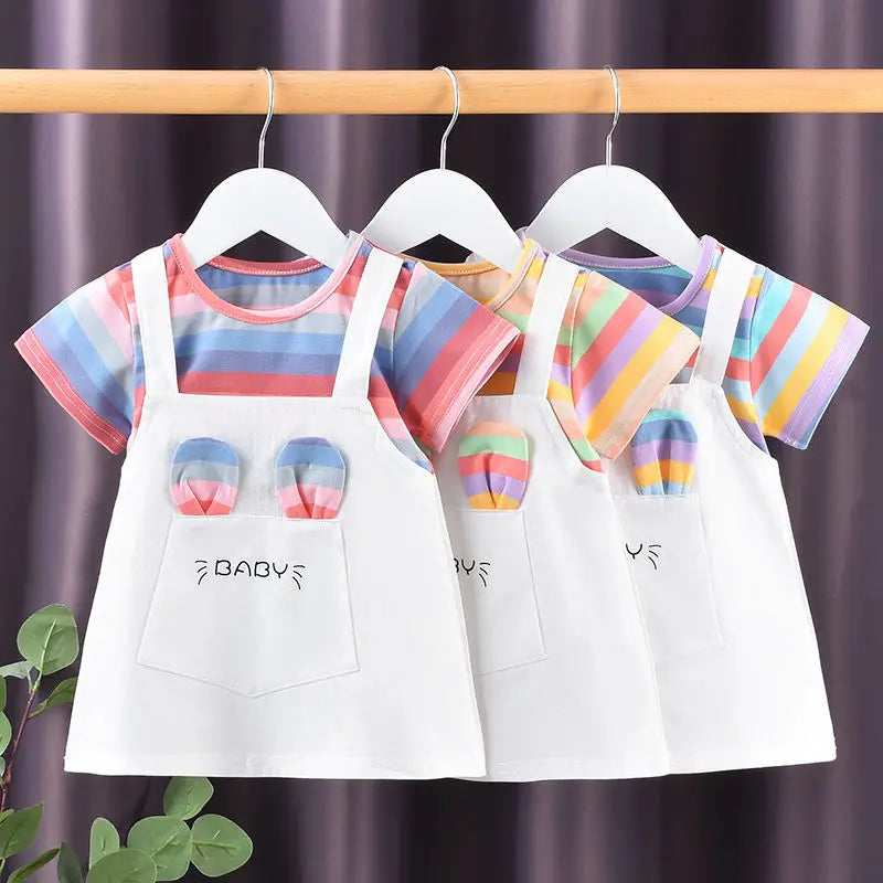 Girls' Colorful Striped A-Line Dress | Short-Sleeve Toddler Dress | 12M–6Y | Braviixx