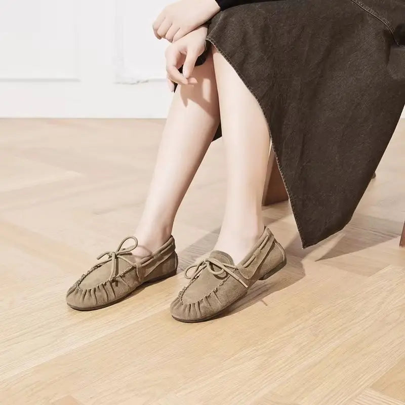 AIYUQI 2026 New Women's Flats Shoes Hand-sewn Pleats Women Loafers Large Size Casual Leather Female Shoes