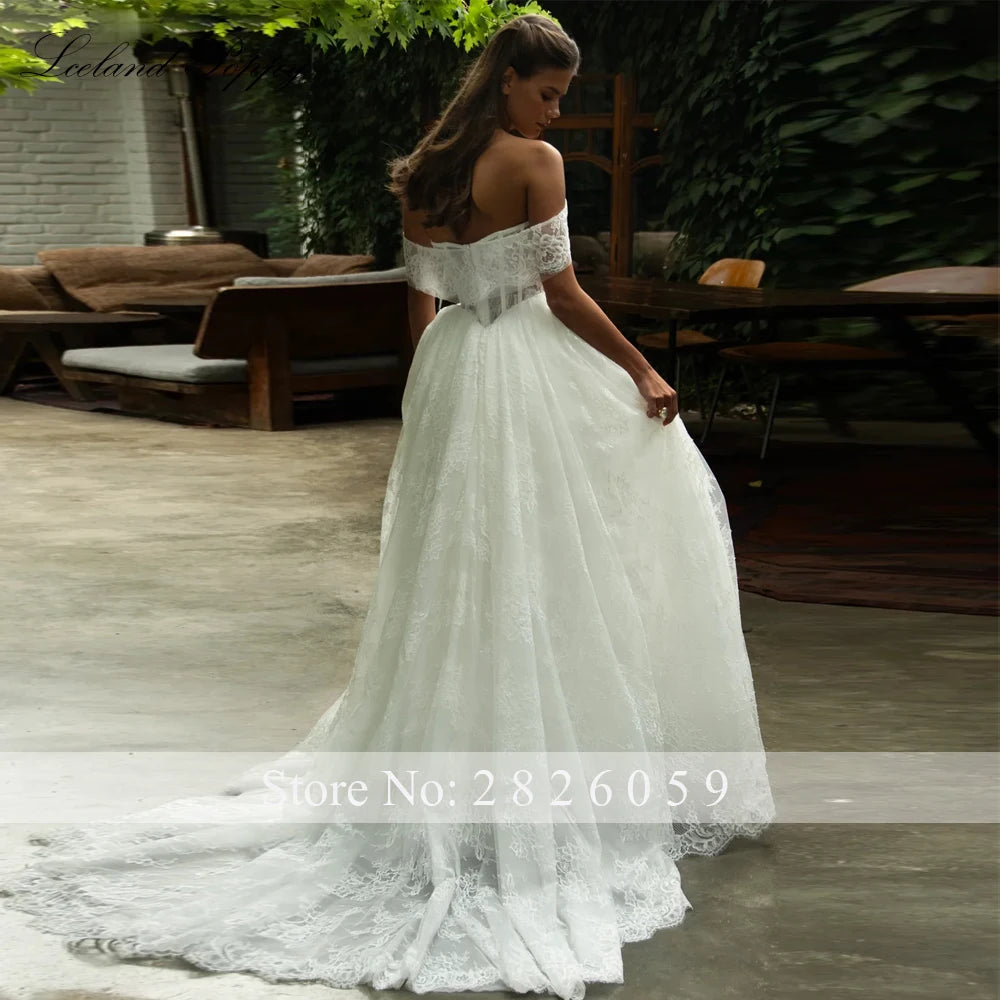 Off-Shoulder Beaded Lace Wedding Dress | A-Line | Braviixx