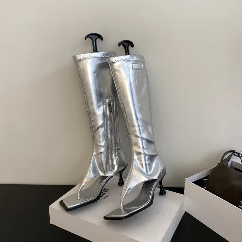 Open-Toe Tall Boot Sandals | Side-Zip Kitten Heels | Braviixx