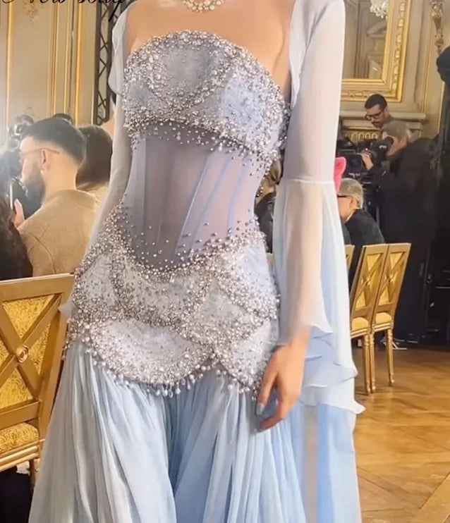 Embellished Illusion Evening Gown | Flowing Skirt | Braviixx