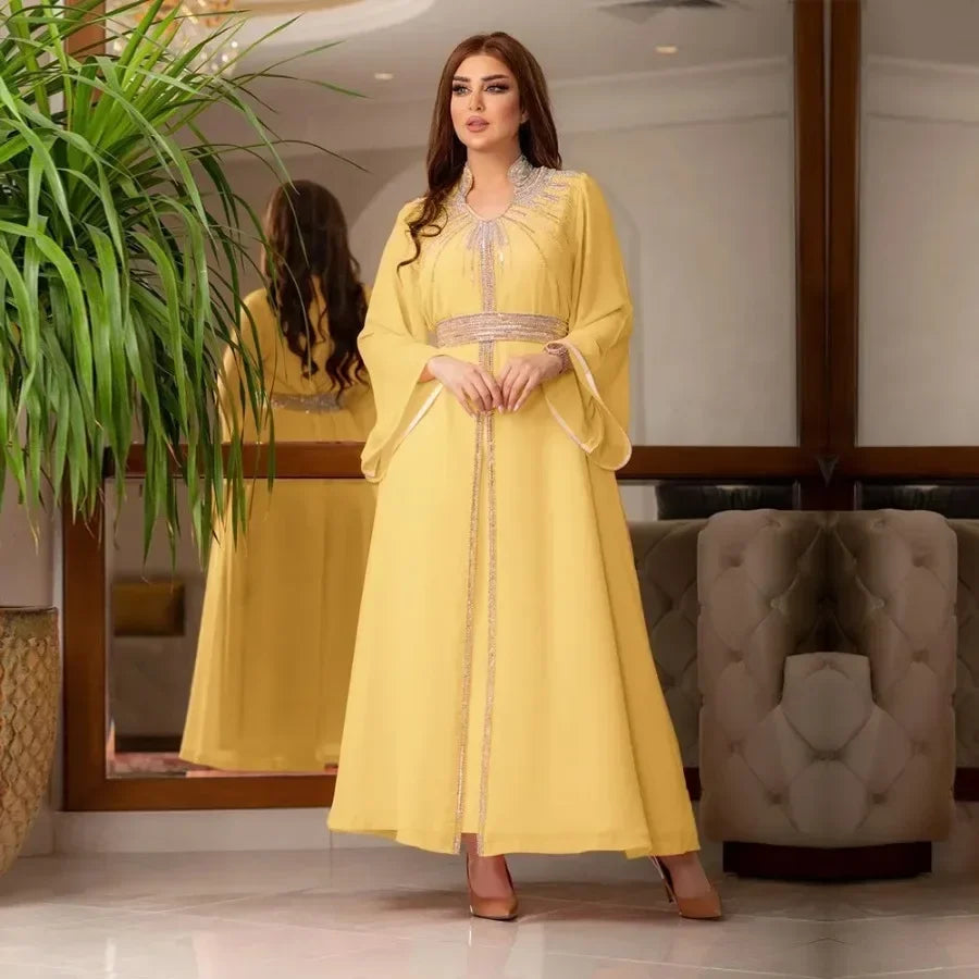 Rhinestone Embellished Kaftan Dress | Bell Sleeves | Braviixx