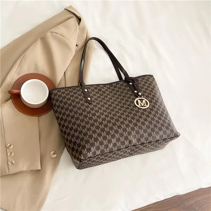Letter-Print Tote Bag | Twin Shoulder Handles & Charm Detail | Braviixx