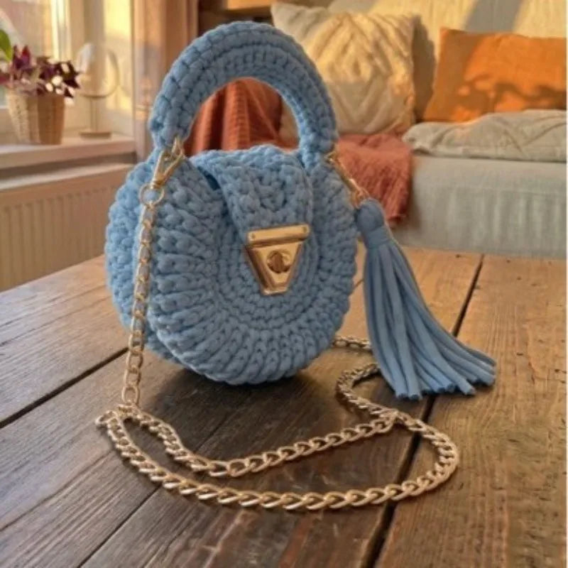 Round Crochet Handbag | Tassel & Chain Shoulder Strap | Braviixx