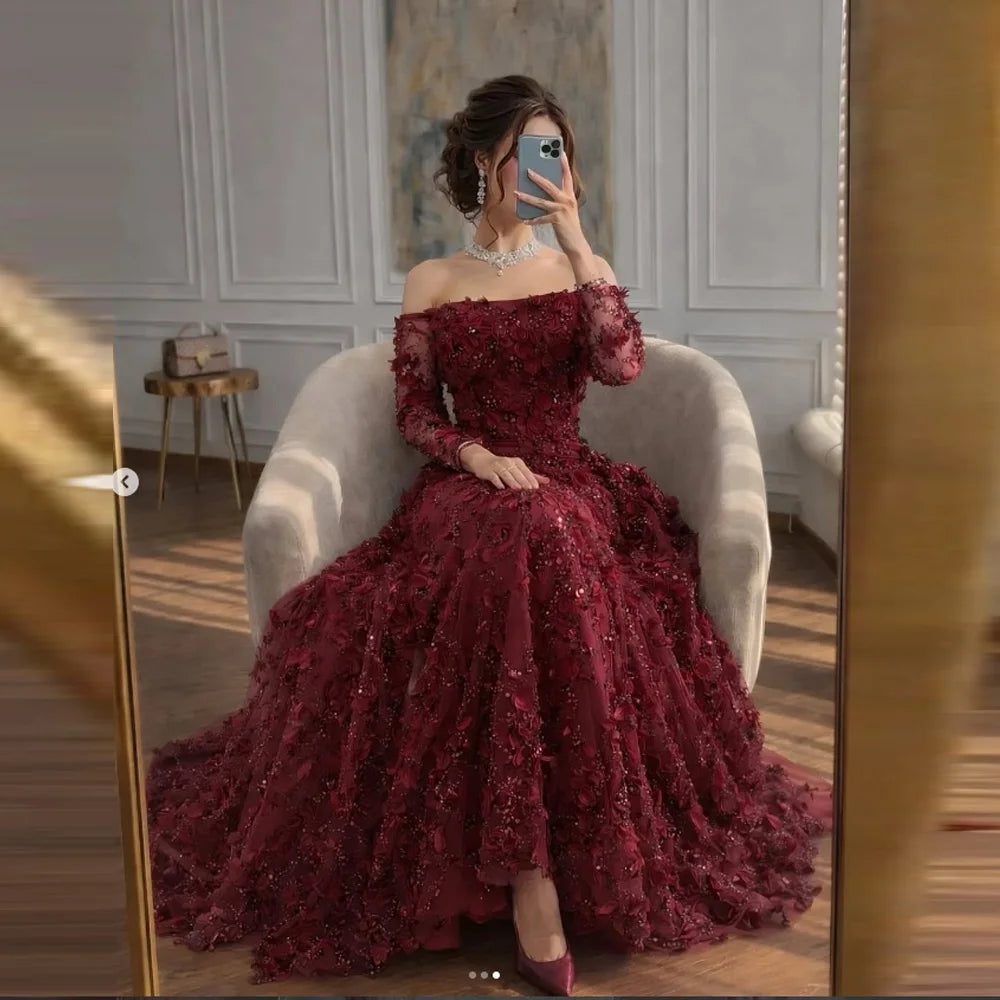 Off-Shoulder Mermaid Evening Dress | Floral Appliqué | Braviixx