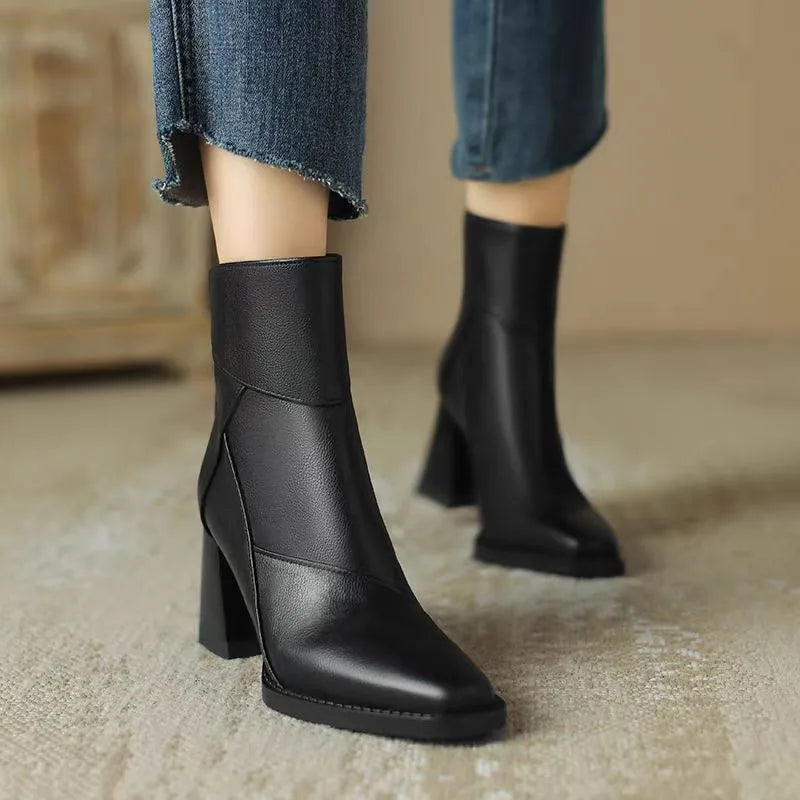 Square-Toe Ankle Boots | Back Zip & Block Heel | Braviixx