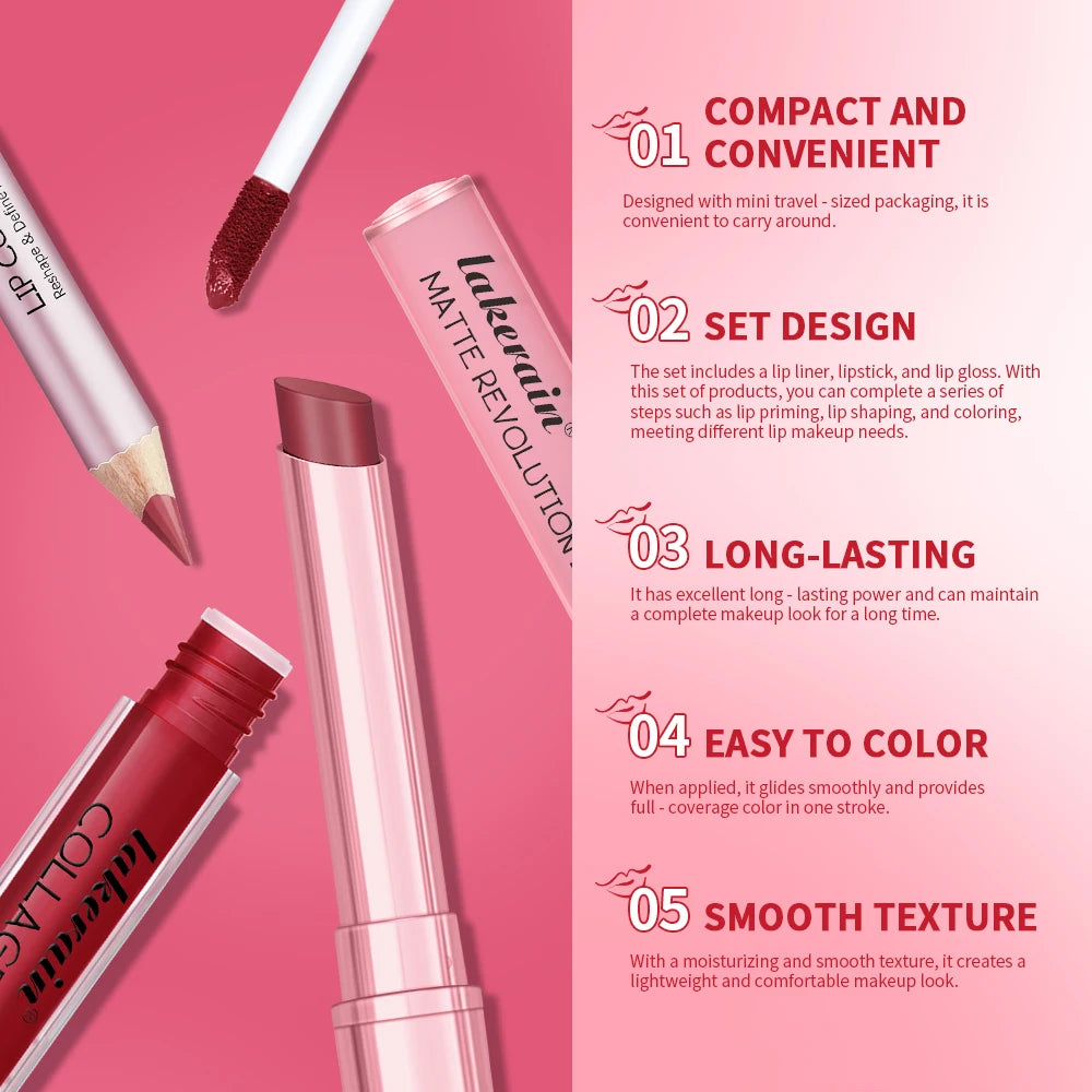 Iconic Mini Lip Kit | 3-Piece Lipstick, Gloss & Liner Set | Braviixx