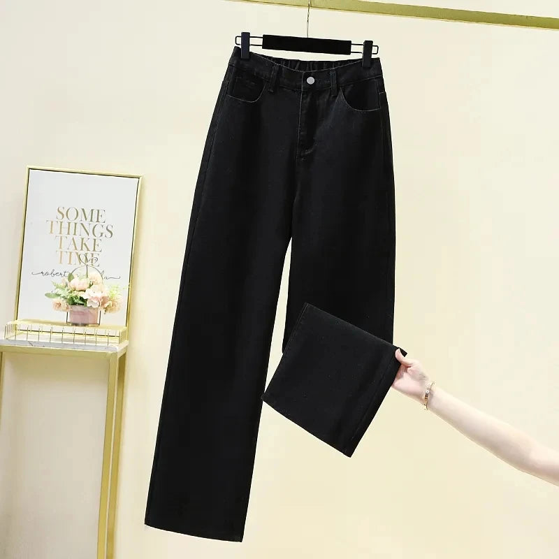 Women's High waisted Wide leg Jeans Autumn Winter 2026 New Loose Elastic waist Straight leg Pants Female Casual Denim Trousers