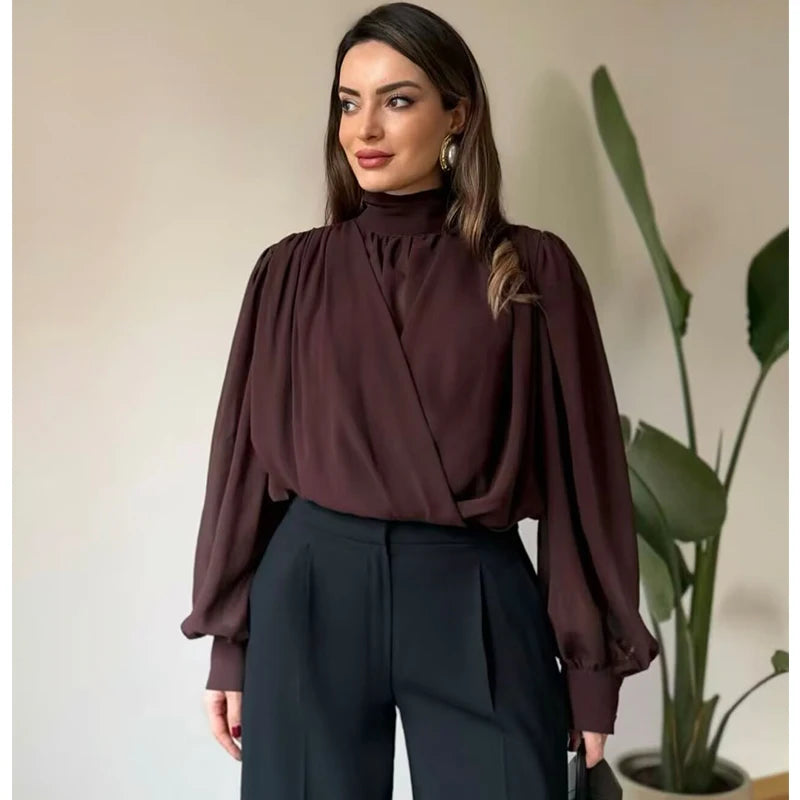 Women's 2026 New Perspective Shirts Tops Fashion Loose Long-Sleeved Elegant Spring Blouses Chic Youth Street Travel Blouses Tops