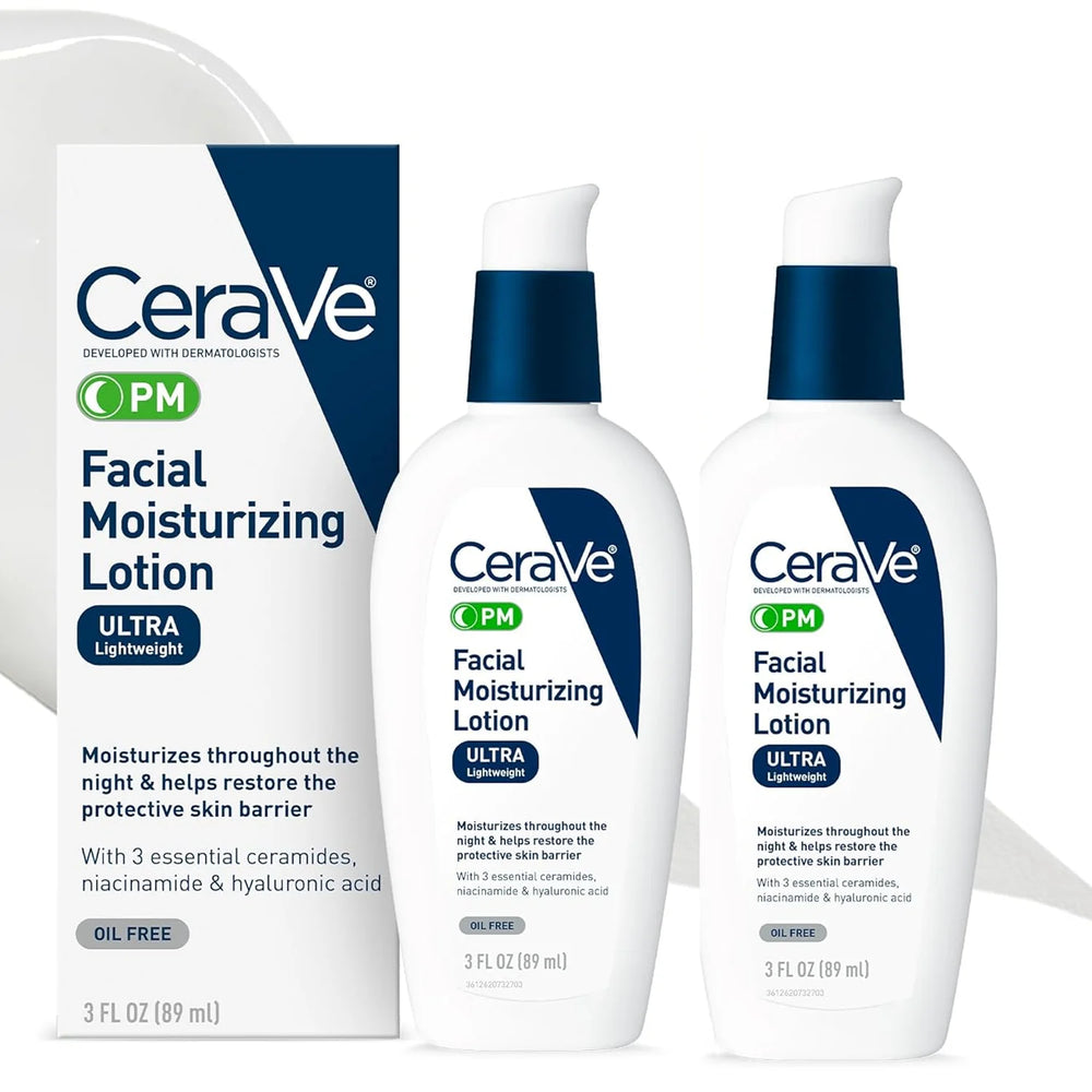 CeraVe PM Facial Moisturizing Lotion with Hyaluronic Acid & Niacinamide,Ultra-Lightweight,Oil-Free Moisturizer for Face,3 Ounce