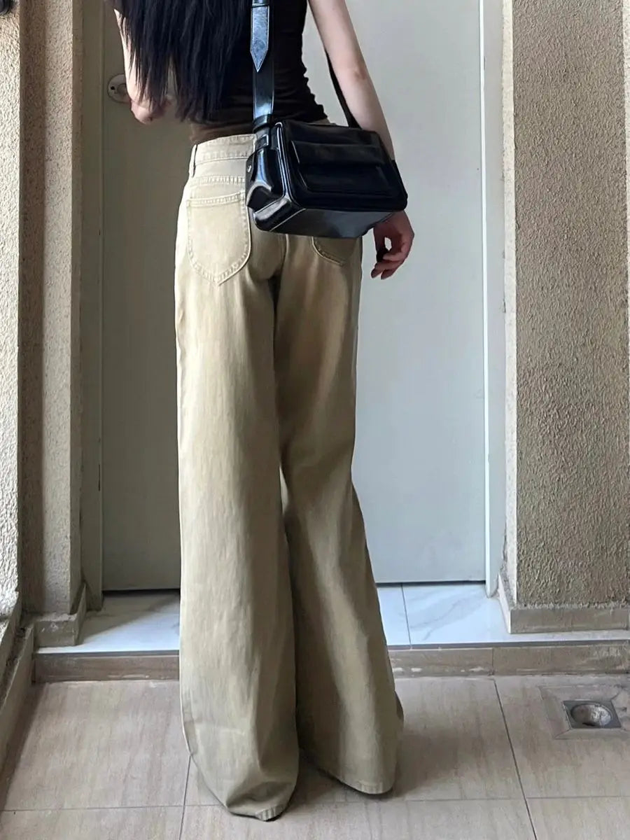 Women Loose Thin Flared Jeans 2026 Classic Female Low Waist Denim Trousers Girls Retro Fashion Khaki Straight Leg Pants
