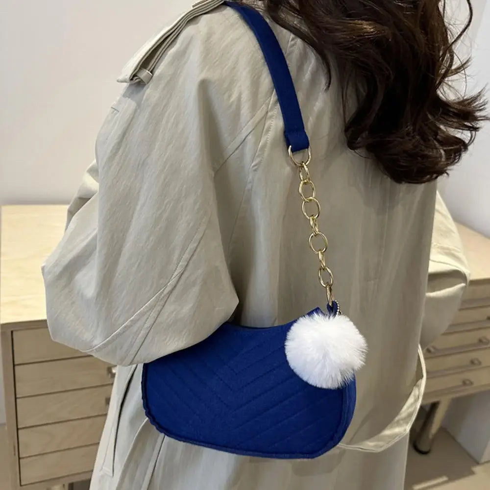 Women's Mini Shoulder Bag | Chevron & Pom-Pom | Braviixx