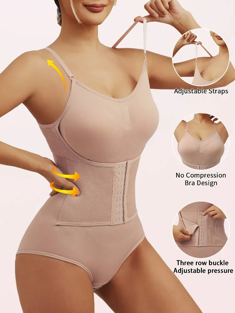 Women's Full Body Shaping Bodysuit Tummy Tummy Trimmer Suit with Front Closure Backless Strappy T Back Design Tight
