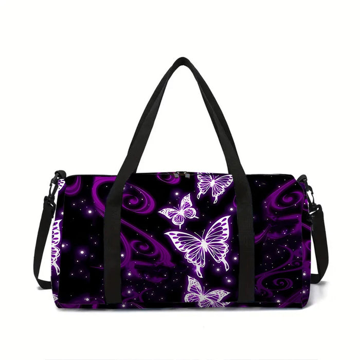Purple Butterfly Pattern Large Duffle Travel Bag | Waterproof Gym Tote | Braviixx