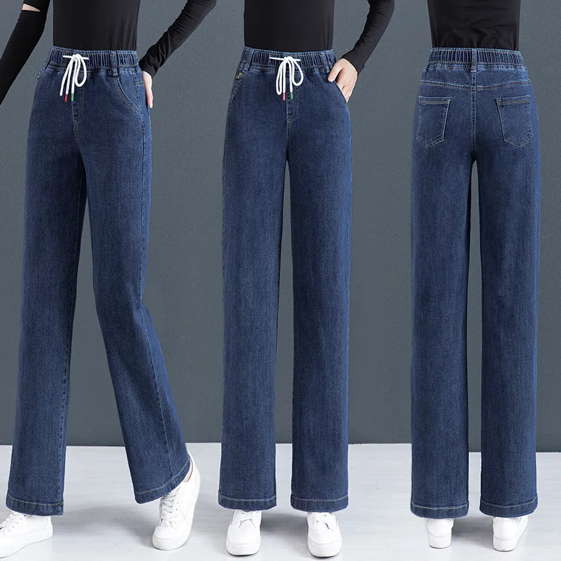 Denim Pants Women's Loose Fit High Waist Long Trousers Spring Autumn 2025 New Style Thin Ice Silk Drape Wide Leg Pants