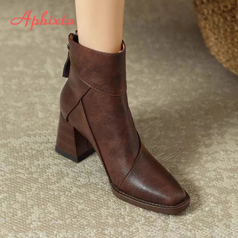 Square-Toe Ankle Boots | Back Zip & Block Heel | Braviixx