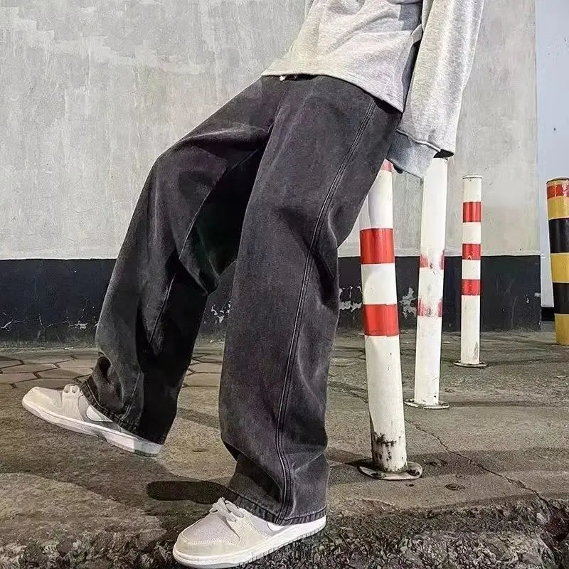 2026 spring and summer Men's Loose Jeans Elastic Waist Wide Leg Y2K Denim Pants Straight Comfortable Brand Men's Clothing