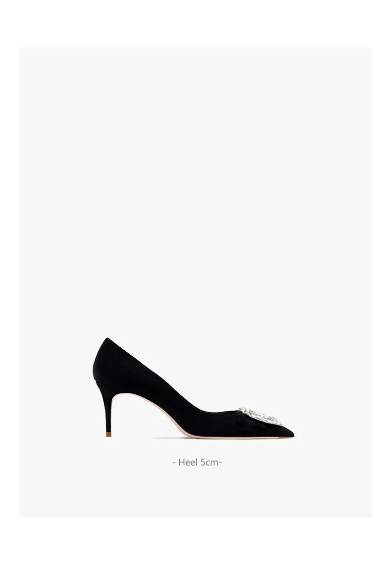 Rhinestone Ornament Pumps | Black Pointed-Toe Heels | Braviixx