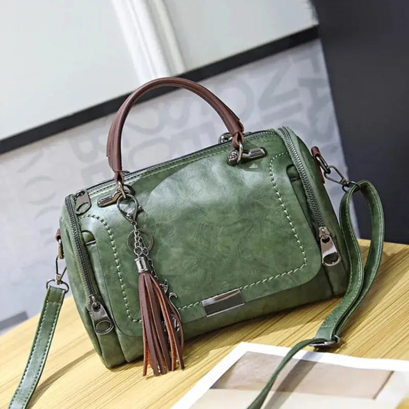 Tassel Boston Crossbody Handbag | Twin Handles & Detachable Strap | Braviixx